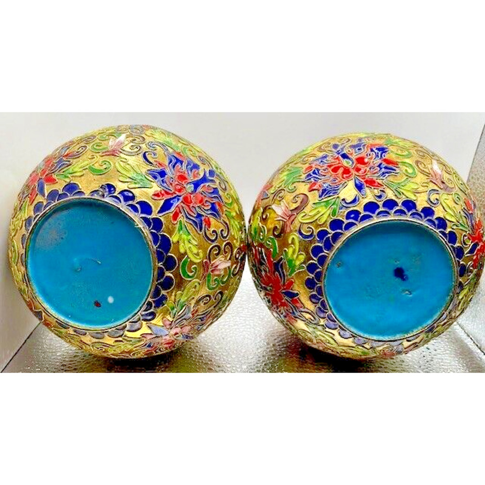 Vintage Cloisonne Floral Vases (Set of 2 Vases) 7.5" x 4.5" - Picture 7 of 11